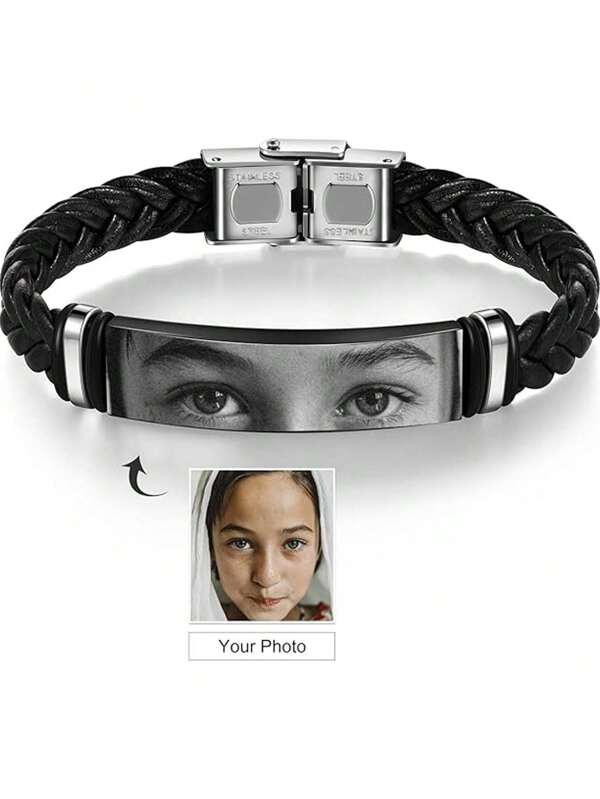 1 pièce Bracelet photo personnalisé, bracelet photo personnalisé en acier inoxydable avec photo gravée, cadeau amusant pour l'homme, le père, son cadeau photo