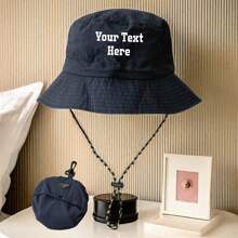 1pc Customizable Text Outdoor Bucket Hat, Collapsible Sun Protection Hiking Fishing Sport Cap