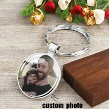 Llavero con cúpula de cristal personalizada con foto - 3 piezas. Diseño redondo con imagen de padres e hijos. Accesorio de moda perfecto para familia, mascotas y recuerdos con logo. El mejor regalo para amigos y padres.