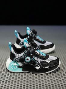 儿童时尚夏季网眼运动鞋，拼色设计，夜光，适合日常穿着，可调节旋转带方便穿脱，防滑减震，复古厚底运动鞋，彩色运动鞋