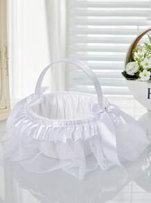 1PC Wedding Flower Girl Basket Handheld Small Bow Flower Basket Lace Decorative Small Basket - Multicolor - View 7