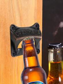1 pieza Abridor de botellas de cerveza de hierro vintage y retro, accesorio de pared cuadrado de cobre antiguo para bar, herramienta pequeña y portátil fácil de instalar