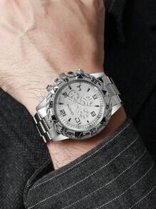 1pc Men's Fashion Casual Business 3-Eye Numerical Scale Oversized Dial Classic Quartz Wrist Watch, No Watch Box Included - Silver - View 3