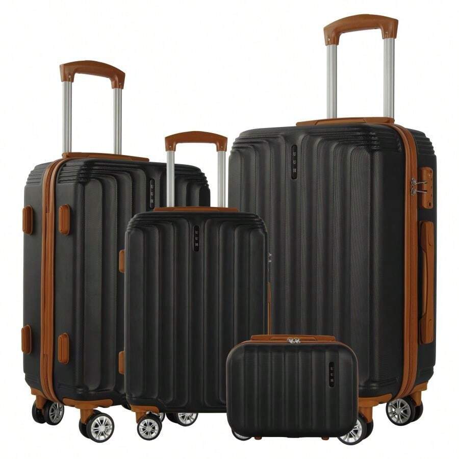 UUH 4 件套 28 英寸行李箱套装，硬壳轻便，带 TSA 锁，13/20/24/28，大容量耐用行李箱，防水家庭行李箱套装行李箱套装旅行箱行李箱旅行箱手提箱旅行行李随身携带 - 黑色 - 查看 1