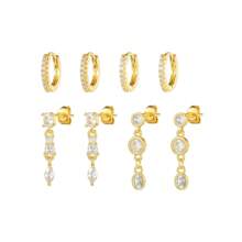 8 pièces/set - Boucles d'oreilles longues et boucles d'oreille femme géométriques ornées de diamants, simples et , ensemble de boucles d'oreille et de boucles d'oreille de luxe léger pour femme, très adapté pour un port quotidien casual