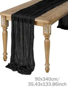 1pc/2pcs Black Pleated Table Runner, Transparent Rustic Cheesecloth Tablecloth, Folding Table Runner Tablecloth, Table Cover, Party Favor, Birthday Gifts For Birthday Decor, Wedding Decor, Holiday Babe Shower Decor Home Decor Party Decor Room Decor Table Decoration Kitchen Decor Table Cloth