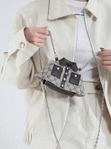 1pc Fashion Design, Comfortable Strap, Quality Fabric, Elegant MINI New Product, Vintage Color Matching, Fashionable, Personal, Contrast Color, Popular, Stylish, Texture, Versatile, Funny, Creative Dress Bag With Chain, Niche