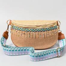 Beaded Tassel Straw Women's Bag Casual Holiday Chest Bag, Hundred Straw Woven Ladies Zipper Crossbody Bag, Bohinia Travel Beach Straw Bag - Multicolor - View 5