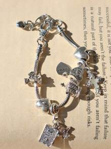 1pc Y2K Charm Bracelet, 1pc Vintage Street Fashion Cross Charm Bracelet, 1pc Cross & Heart Charm Bracelet