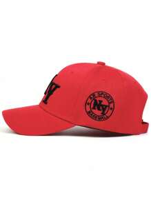 AR 1顶男士字母刺绣棒球帽，印有“NEW YORK”字样，时尚可调节休闲遮阳帽，适合春季、秋季户外活动、旅行、海滩、派对、夏季、假日、节日等场合。 - 紅色 - 查看 3