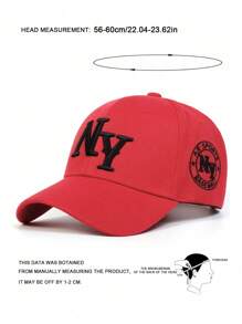 AR 1顶男士字母刺绣棒球帽，印有“NEW YORK”字样，时尚可调节休闲遮阳帽，适合春季、秋季户外活动、旅行、海滩、派对、夏季、假日、节日等场合。 - 紅色 - 查看 4