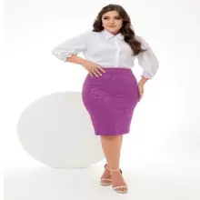 AVI Moda Crista AVI Christian Fashion - 3D Jacard Mesh - Amanda Executive Pencil Midi Secretary Skirt - Evangelical Christian Women's Fashion - 紫丁香色 - 查看 1