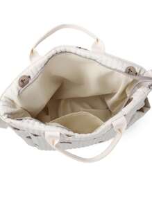 1 件柔软绗缝单肩斜跨包，带熊刺绣，妈妈包