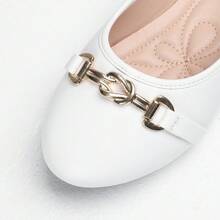 OMS Women's Black Flat Shoes, Low Vamp Loafers, Thin Fashionable Sexy Square Buckle Versatile Slip-On Shoes, Round Toe, Soft Sole, Suitable For All Seasons