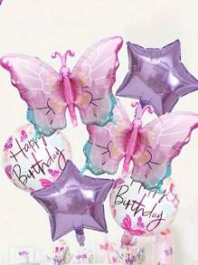 1pc/5pcs Set Gradient Butterfly & Pentagram Foil Balloons For Birthday Party Decorations, Suitable For Holiday Party & Baby Shower - Multicolor - View 2