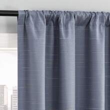 Sylvan Slub Stripe Thermal Blackout Rod Pocket Curtain Panel, 40"X84", Denim