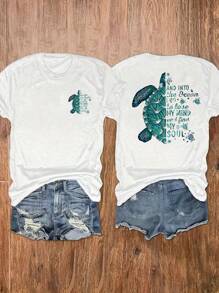 Women's Casual Short Sleeve Round Neck T-Shirt - White - View 1