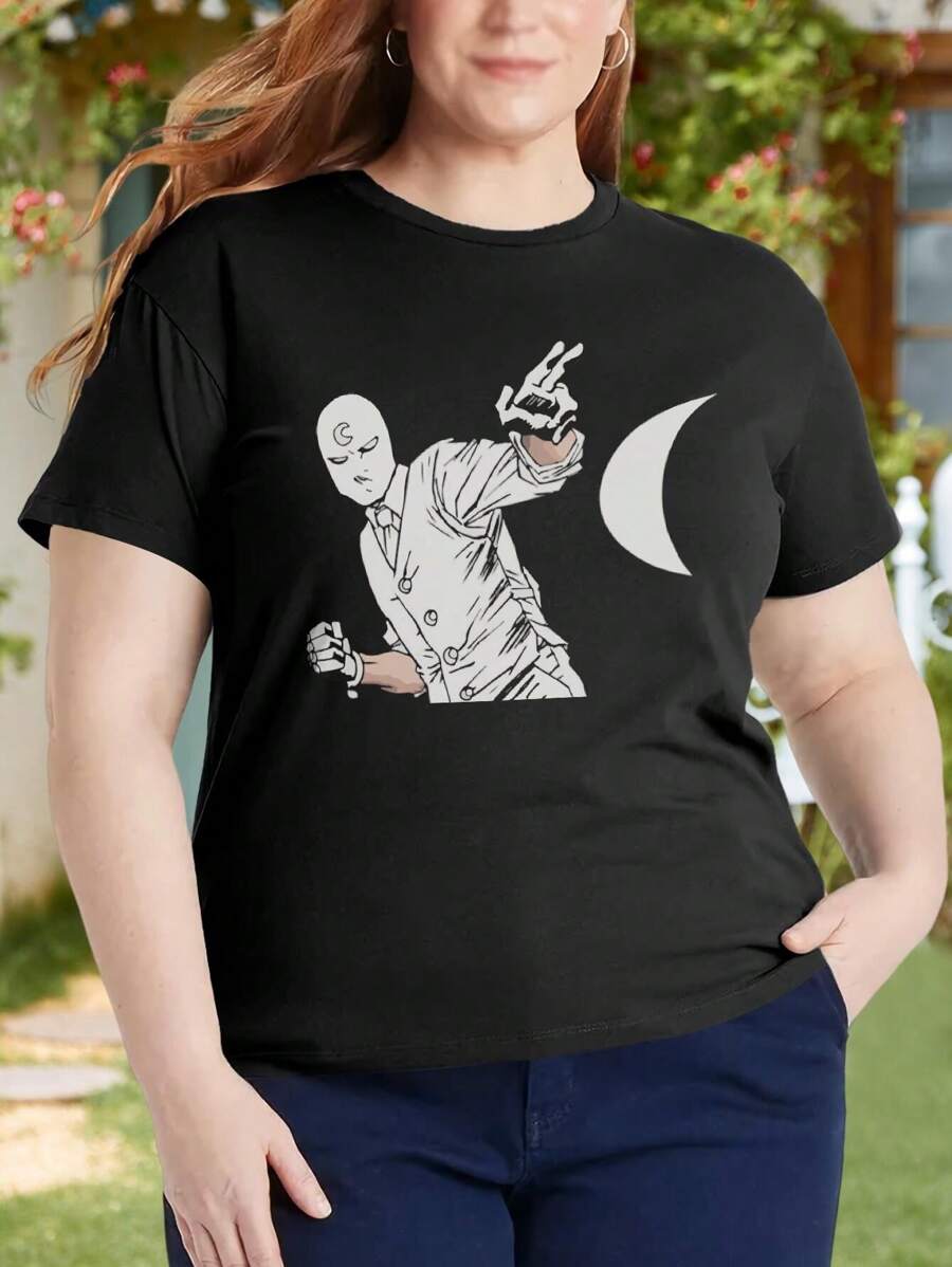 Mr. Night Plus Size Oversize Women T-Shirt For Ladies Khonshu Moon Knight Moon Space - 黑色 - 查看 1