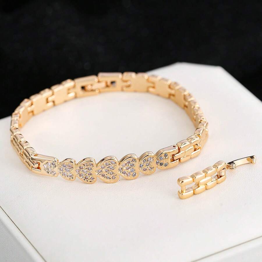 1 件耀眼的方晶锆石心形手链，优雅奢华，适合日常佩戴、约会、婚礼和正式活动 - 銀色 - 查看 1