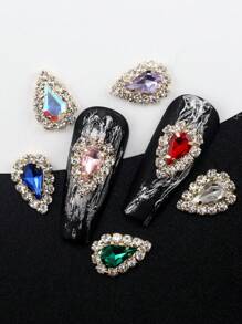 10 件装 K-Pop 风格美甲水钻首饰，金色和银色闪亮水滴指甲装饰配件带托盘，25 种颜色 - 彩色 - 查看 1