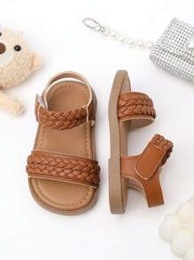 1 Pair Vintage Style Baby/Toddler Girls Woven Beach Sandals - Brown - View 4