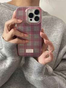 粉色格子图案可爱硅胶手机壳，适用于 16 Pro Max/17/12/14 Pro/15 Pro Max/13/XS Max，简约防震全包保护 - 粉色 - 查看 4
