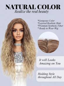 蓬松优雅高品质女士化纤假发 28 英寸渐变中长卷发假发合成耐热纤维非常适合度假旅行家庭聚会角色扮演日常穿着 - 漸層 - 查看 4