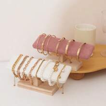 1pc Wooden Base T-Shaped PU Leather / Velvet Bracelet Display Rack Bangle Watch Hairband Jewelry Storage Stand Holder Organizer Back To School Dormitory Storage