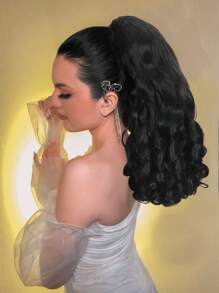 18 英寸长卷发马尾假发，带角蛋白混合接发 - 可调节抽绳闭合和自然蓬松波浪发尾，适合女性日常佩戴参加婚礼派对假发