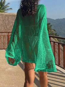 Women's Loose Casual Thin Chiffon Beach Cover Up Dress, Summer - Green - View 7