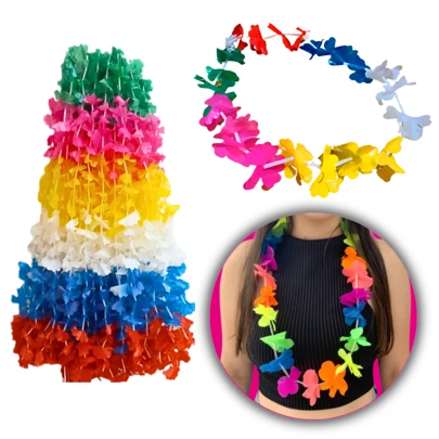 Colar Havaiano Para Festas Luau Carnaval Havaí Com 60 Unidades