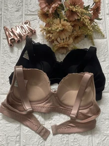 Kit Of 2 Lace Bras With Adjustable Straps, Reinforced Premium Polyamide, Comfortable, Direct From The Factory - Multicolor - View 2