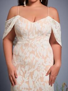 Đầm dài đuôi cá dáng ôm bó sát màu khối sequined Mgiacy tay hở dây mảnh cỡ lớn, váy cưới, cô dâu - trắng - Xem 5