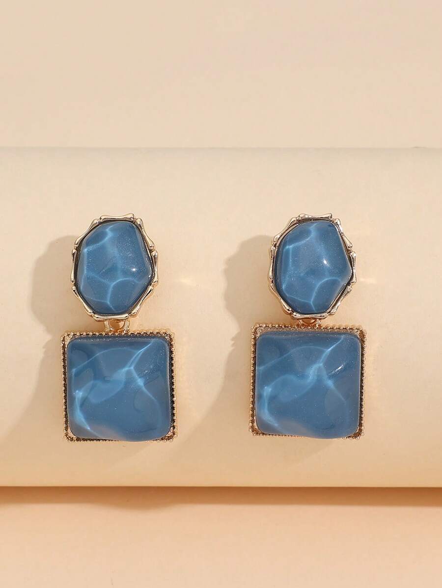 1 Par de Brincos de Cristal e Resina Geométricos, Elegantes e da Moda