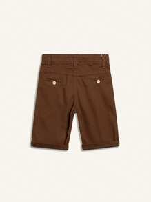 年轻男孩休闲编织弹力抽绳腰部拉链膝盖长度短裤 - 咖啡棕 - 查看 3