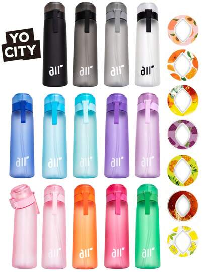 Yocity 1pc Fruit Fragrance Water Bottle, Sports Water Bottle Starter Up Set Drinking Bottles, Outdoor Sports Water Cup With 1 Random Oval Fruit Aroma Ring, For Gym And Outdoor Gift - (Flavor Pods Improving Only The Sense Of Smell, Not The Taste) Not Changing The Taste Of Water, Only Making It Smell Fragrant Back To School