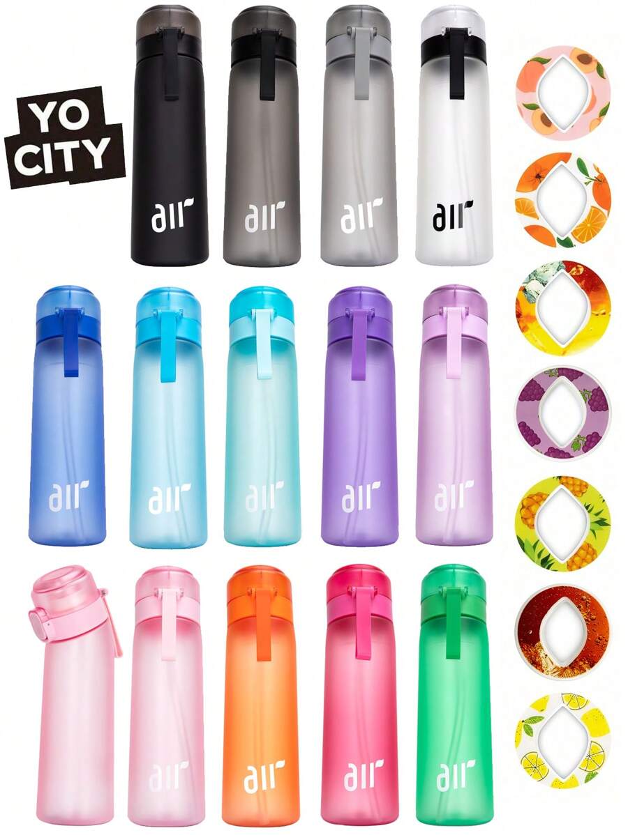 Yocity 1个水果香味水壶,入门级运动水壶套装,户外运动水杯,包含1个随机椭圆形水果香味环,适合健身房和户外活动——(香味环仅增强嗅觉,不改变味道)。它不会改变水的味道,只会让水闻起来更香。返校必备。 - 彩色 - 查看 1