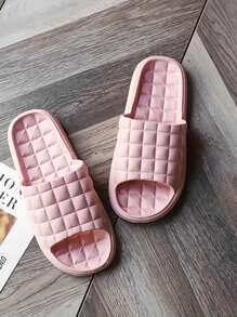 全新时尚百搭柔软黑色格子图案防滑防臭 EVA 鞋底女士室内家居拖鞋 - 粉色 - 查看 3
