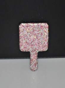 1pc Rhinestone Series, Diamond-Studded Heart-Shaped/Round/Square Mirror, Portable Handle Mirror, Makeup Handheld Mirror, Cute Small Mirror, Hand-Held Mirror