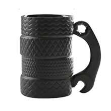 HappyWare Taza de Céramica en Forma de Llantas Apiladas - Negro - Ver 1