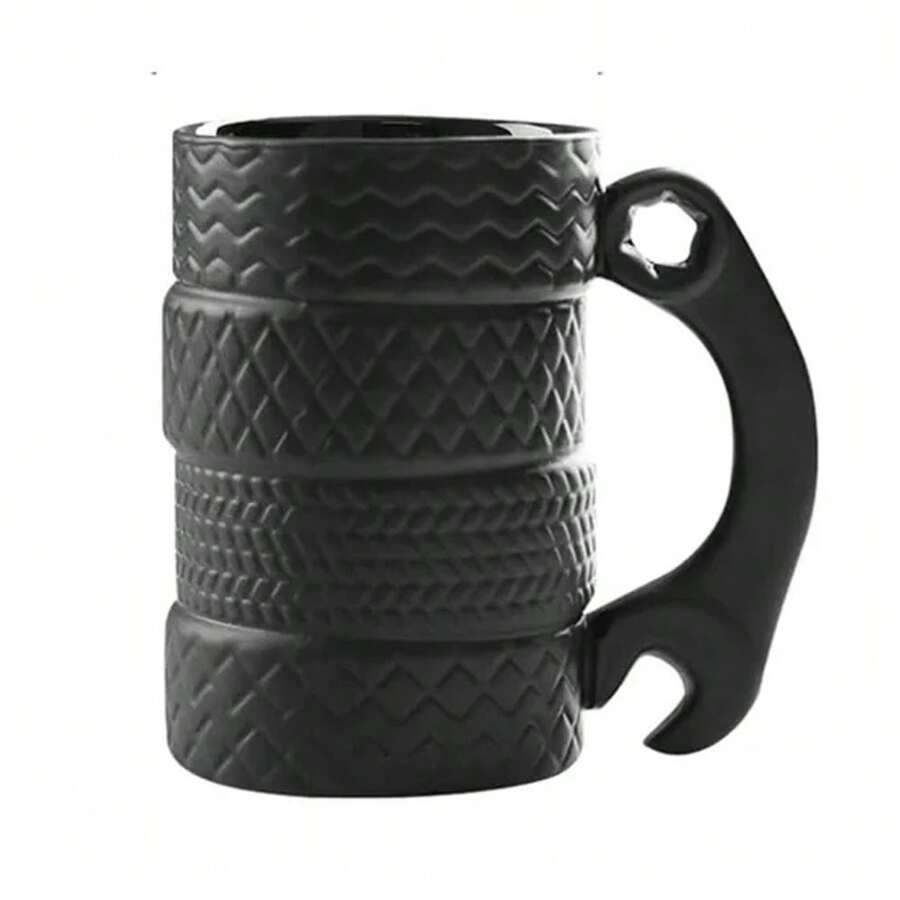 HappyWare Taza de Céramica en Forma de Llantas Apiladas - Negro - Ver 1