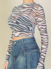 Zebra Print Sexy Sheer Mesh Top - USA - Print 314 Black - View 3
