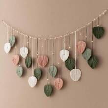 1 pièce Macramé Suspension Murale, Nouveau Style Bohème Décoration Murale Tapisserie, Art Mural de Feuilles en Fibres à Franges Tissées à la Main pour Salon, Chambre à Coucher, Tête de Lit - Multicolore - Voir 2