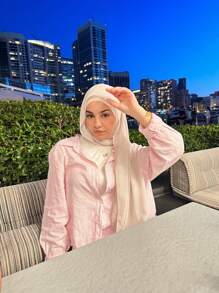 2 件套女士新款雪纺围巾和头巾套装，纯色珍珠雪纺围巾和底帽，穆斯林头巾适合日常外出和祈祷