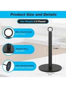 1pc Stainless Steel Kitchen Roll Paper Towel Holder Bathroom Tissue Stand,With Non-Slip Weight Base, Suitable For Kitchen And Bathroom