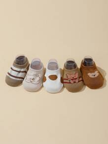 5 双防滑卡通动物图案婴儿幼儿船袜，春秋款 - 彩色 - 查看 3