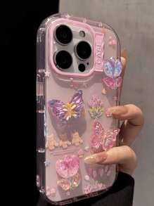 Koreaanse schattige 3D vlinderbloemen telefoonhoesje compatibel met iPhone 15 14 13 12 11 Pro Max Plus Lente mode doorzichtige beschermende hoes