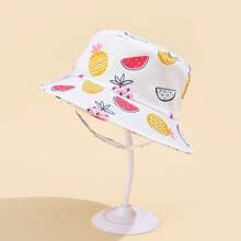 1pc Infant Cartoon Printed Sun Protection Bucket Hat, Minimalist & Fashionable - Multicolor - View 1