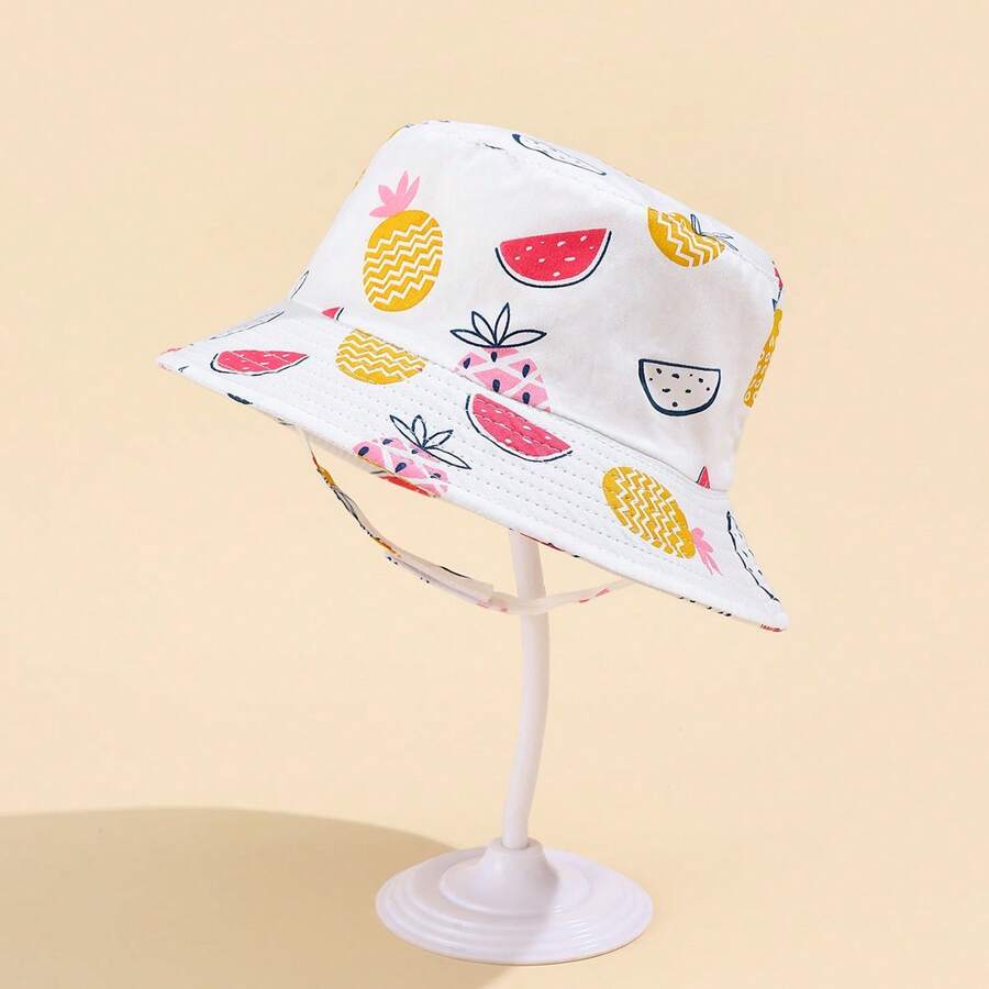 1pc Infant Cartoon Printed Sun Protection Bucket Hat, Minimalist & Fashionable - Multicolor - View 1