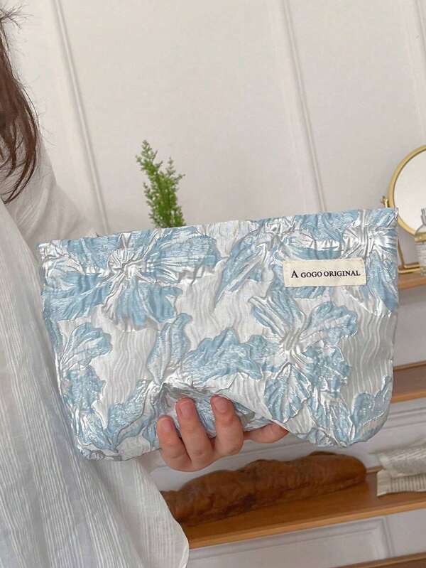Dekorative blau Lilien Reise Make-up Tasche mit großer Kapazität, Kosmetiktasche, Hautpflegetasche, Kosmetiktasche (Design zufällig), intimes Design, leicht zu entnehmen und aufzubewahren. Ein guter Begleiter auf Ihrer Kommode, Reißverschluss-Kosmetiktasche, leichte Geldbörse, Geschenk für Frauen im Urlaub, für Strandurlaub, Badezimmersammlung, Schlafzimmersammlung, großer Stauraum